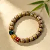 Pulseira de Contas Cilíndricas Estilo Antigo de Jacarandá Preto, Sândalo Roxo, Jade Claro Vermelho-Verde, Jade Branco, Raiz de Bodhi, Joias de Estilo Étnico Atacado