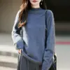 Nuevo Suéter de Punto de Lana Cachemir Otoño/Invierno 2026 Cuello Alto Medio Borde Enrollado Manga Larga Color Sólido para Mujer Suéter de Lana Cepillada