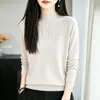 Cuello semialto, prenda base de punto adornada con pedrería, suéter pullover de manga larga para mujer, diseño elegante y sofisticado con intrincados detalles de pedrería, top de punto para otoño e invierno