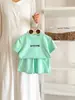 Conjunto de Verano para Niñas Estilo Coreano Camiseta de Manga Corta y Shorts Dos Piezas Color Sólido Estampado Casual Ropa Infantil Nueva Ropa de Verano para Niños