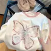 Camiseta Nueva de Primavera para Bebé Niña de Algodón Puro con Mangas Largas, Estilo Pintura al Óleo de Mariposa Tridimensional, Top Moderno y Versátil