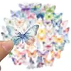Pacote com 50 Adesivos de Borboleta Coloridos de Desenho Animado Adesivos Transparentes de Pet à Prova d'Água para Decoração de Diário Adesivos para Guitarra Caderno