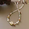Nuevo Elegante de Moda Concha Flor Colorida Cuentas Collar Lujo Ligero Nicho Alto Grado Sensación Cadena Clavícula Joyería para Mujeres