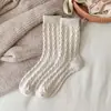 Calcetines de mujer para otoño e invierno, nuevos, gruesos, cálidos, de tubo, color liso, calcetines de torsión vintage, versátiles, casuales, para el suelo, calcetines de luna