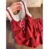 Pijama de Camisola Floral de Encaje Dulce y Festivo para Niñas, Nuevo Set de Ropa de Casa con Shorts Talla Grande Primavera 2026