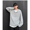 Sudadera de hombre de alta gama retro americana, camiseta base de manga larga de imitación de dos piezas, estilo streetwear moderno, top holgado