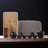 Conjunto de Chá de Viagem Simples de Cerâmica Preta para Exterior Cerâmico Portátil para Preparo de Chá Caixa de Presente Xícara de Chá Rápida Kung Fu com Impressão de Logo