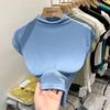 Camiseta sin mangas de fabricación europea para mujer, manga corta, verano 2023, nueva, cuello semi alto, para llevar debajo, top ajustado puro de chica sexy