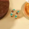 Brincos de Turquesa com Duplo Argola Estilo Francês, Pequenos e Delicados, Brincos Geométricos Vazados, Versáteis para o Dia a Dia, Acessórios de Orelha Gentis e Elegantes