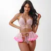 Roupa Estilo Bambu Clássico Europeu e Americano Estilo Coreano Rosa Puro Desejo Sedutor Sexy Cadarço Erótico Conjunto de Três Peças Bj0083