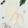 Conjunto de Colete de Verão Fino para Bebê Tecido Jacquard Tricotado para Recém-Nascido Top Sem Manga Respirável Conjunto de Duas Peças