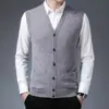 Cárdigan de lana pura para hombre de otoño e invierno, chaleco de lana tejido cálido de talla grande, chaleco de lana de cuello en V de alta gama para hombre