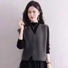 Chaleco de abrigo para otoño e invierno, prenda exterior de suéter tejido, estilo chino rojo de Año Nuevo, nuevo chaleco tejido de punto con cuello en V estilo chino para mujer