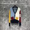 TIME BREATHE TB suéter primavera e outono estilo retrô xale gergelim cor combinando malha V-neck casaco cardigan