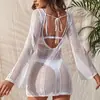 Camisa de Sol de Tricô Vazada Nova Europeia e Americana Roupa de Banho Biquíni Macacão Sexy Pulôver Solto Blusa de Praia