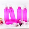 Botella de PET de hombro plano de 100 ml con boca 24, bomba dosificadora con clip de color, clip, botella para champú con botón