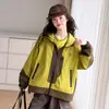 Cortavientos con Capucha de Bloques de Color Casual para Niñas 2026 Otoño Nuevo Impermeable Cortavientos Holgado Versátil Chaqueta para Niñas