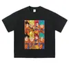 Camiseta de anime con estampado floral desgastado, efecto lavado, opciones de manga corta y manga larga, corte holgado, unisex, manga corta temática de anime