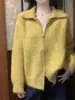 2025 Nuevo Otoño e Invierno Estilo Coreano Holgado Solapa Cremallera Doble Chaqueta Suéter Estilo Perezoso Aspecto Adelgazante Cárdigan de Punto Ropa para Mujer
