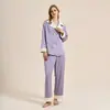 Conjunto de Pijama de Bloques de Color Azul Smog con Solapa para Mujer, Conjunto de Satén Engrosado con Terciopelo Grueso de Invierno, Ropa de Casa de Lujo Ligero de Alta Gama para Mujer