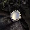 Anillo de calcedonia de hielo alto con incrustaciones plateadas al por mayor, huevo de paloma de hielo, anillo vivo, atmósfera de moda comparable al jade