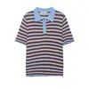 Para Comércio Exterior Transfronteiriço Europeu e Americano Roupas Femininas Aliexpress Mais Vendidas Verão Casual Versátil Manga Curta Listrada Malha Camisa