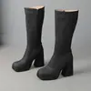 Botas de tacón alto de punta cuadrada para mujer de otoño e invierno, talla grande, cremallera lateral, plataforma impermeable, tacón cuadrado, suela de goma, Botas Martin de mujer