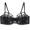 Ropa interior de encaje de malla fina con diseño de concha francesa para busto grande Sexy erótica de encaje Bra europeo y americano Transpirable Romántica