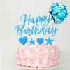Bandeirinha de Bolo Feliz Aniversário Ouro Rosé Estrela Estrela de Cinco Pontas Cartão Papel com Glitter Glitter Assando Sobremesa