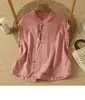 Blusa vintage de gasa de algodón versátil y casual de corte holgado con cuello mao y botones, top tipo chaleco de gasa de algodón de doble capa para mujer talla grande