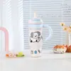 Nueva taza térmica de acero inoxidable 316, taza de hielo creativa de mascota linda, gran capacidad, taza conveniente con popote para coche para niñas