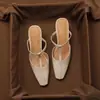 Mules Chuyuji retrô de bico quadrado e salto grosso para mulheres, sandálias de couro genuíno da moda para o verão, mules de salto alto
