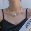 Collar con colgante de perla de imitación de concha francesa, lujo accesible, brillante, plata rota, perla, hecho a mano con cuentas, personalizado, elegante, cadena para el cuello, cadena para la clavícula, moderno