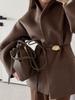 Nuevo Abrigo de Lana de Alta Gama Marrón para Mujer, Ajustado a la Cintura, Estilo Ins 2026, Elegante y de Moda, Transfronterizo