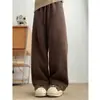 150 Pantalones Casuales de Pierna Ancha con Patrón de Espiga Forrados de Polar Corto para Mujer Otoño e Invierno Cintura Alta Rectos Deportivos Llamativos