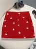 Falda Corta de Lana Roja con Lazo Rojo para Navidad y Año Nuevo 2026 Primavera Nueva Cintura Alta Dulce Petite Bodycon Falda 9886
