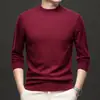 Suéter de lã, lavável à máquina, camisa base de malha masculina, suéter outonal quente masculino de cor sólida com gola semimédia
