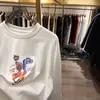 Camiseta de Manga Longa de Algodão Puro com Gola Redonda, Padrão de Desenho Animado com Letras, Corte Solto, Estilo Coreano Novo, Primavera e Outono de 2026 para Mulheres, Camiseta Básica Tendência