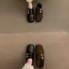 Hebilla de cinturón retro estilo francés, zapatos Birkenstock de suela blanda, forrados de felpa para abrigar, mocasines de algodón, zapatos de vestir para mujer