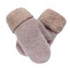 Guantes de piel de conejo para mujer, otoño e invierno, cálidos guantes de punto para exteriores, de doble capa, forrados con vellón grueso de invierno, guantes de color sólido para los dedos.