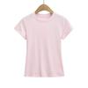 Playera Básica Retro Americana de Cuello Redondo y Manga Corta para Mujer para Verano Simple Elástica Ajustada Color Puro Top para Fondo