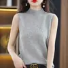Chaleco de punto sin mangas de cuello alto versátil de corte slim para mujer, para usar como prenda interior en primavera y otoño, elegante, de alta calidad, color camel