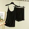 Conjunto de Camisola y Shorts de Modal para Mujer, Color Sólido, Delgado, Tallas Grandes, Corte Holgado, Conjunto Casual de Dos Piezas para Casa, Casual Estilo Japonés y Coreano