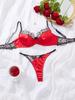 Venta Caliente Transfronteriza Europea y Americana Día de San Valentín En Stock Satén Rojo Malla Sexy Patchwork Lencería Conjunto de 2 Piezas