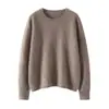 Tejido de Cachemira Otoño e Invierno Nuevo Cuello Redondo Suéter Holgado Camiseta Básica para Mujer Suéter Corto de Punto de Color Puro