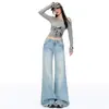 Jeans Infantil Laranja #Retro Americano Lavado Cintura Baixa Perna Larga Feminino Solto Emagrecimento Temperamento Tendência Versátil Calças Compridas