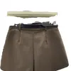 Shorts de terno de lã cinza para mulheres, shorts para botas de outono e inverno, calças de cintura alta em linha A de perna larga para mulheres baixinhas, calças casuais