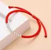 Pulseira Perfeita de Prata Pura 999 para Mulheres com Contas de Prata e Tecelagem com Fio Vermelho, Pulseira Vermelha para Boa Sorte, Item de Presente