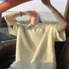 Camiseta de manga corta con estampado de maíz para hombre, estilo americano de verano, resistente, corte holgado, polo casual gris con cuello camisero para hombre