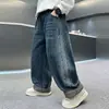 Roupas Infantis Roupas de Outono para Meninos Calças 2026 Novo Estilo Primavera e Outono Crianças Médias e Mais Velhas Jeans de Perna Reta Calças Longas de Outono para Meninos